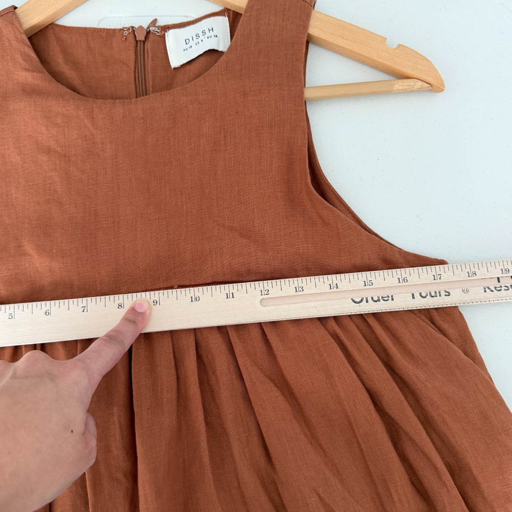 DISSH Linen Maxi Dress 6 Teracotta Minimalist Quiet Luxury Natural Earthy Boho - Picture 8 of 9